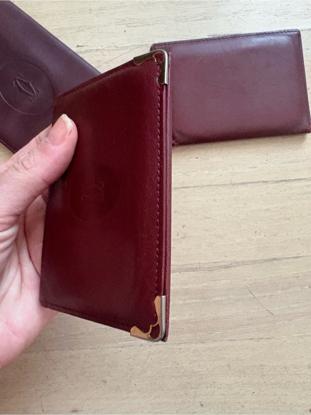 Cartier Burgundy Leather Travel Card Holder Wallet Set of 3